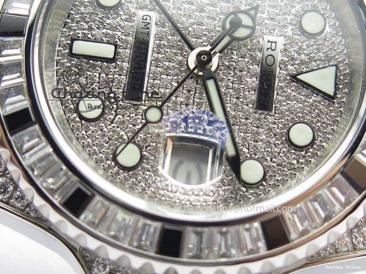 0524 Soft GMT-Master II 116759 SS Bp-Maker Black Ruby Crystal Diamond Dial On SS Bracelet A 3766